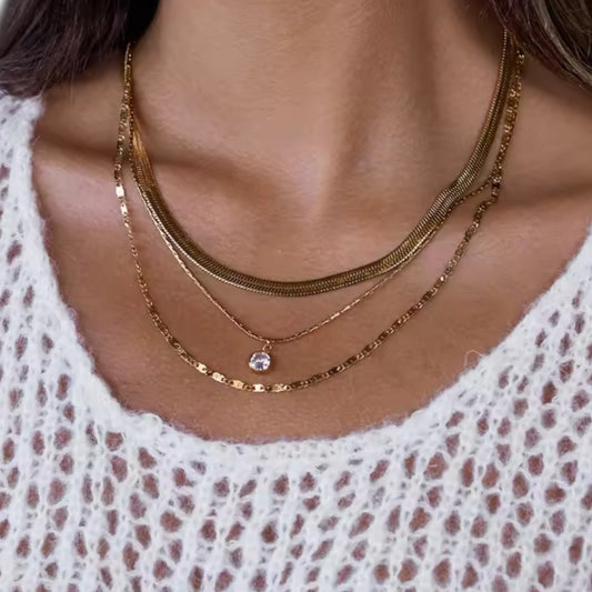 Triple Zirconia Pendant Necklace