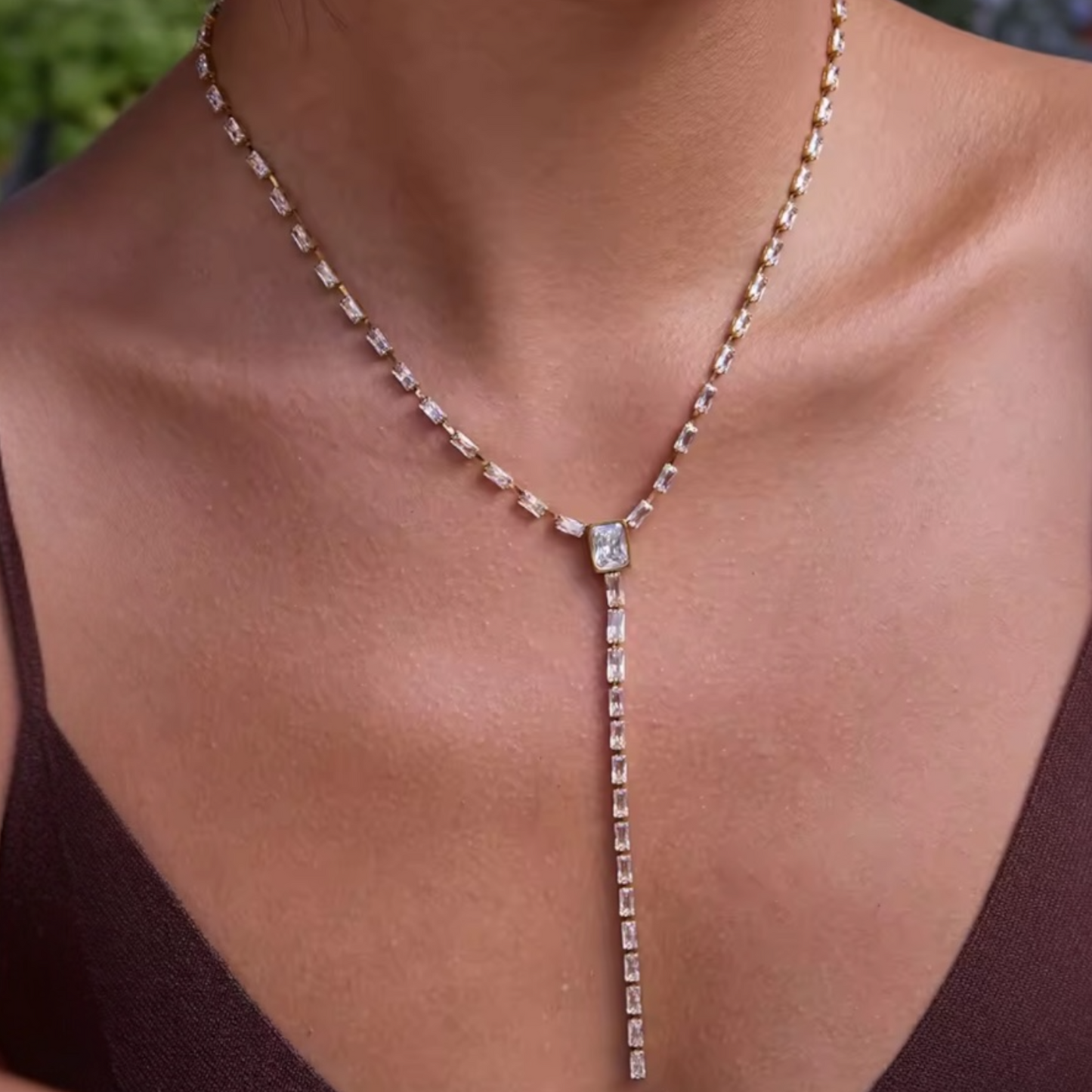 “Y” Square Zirconia Necklace