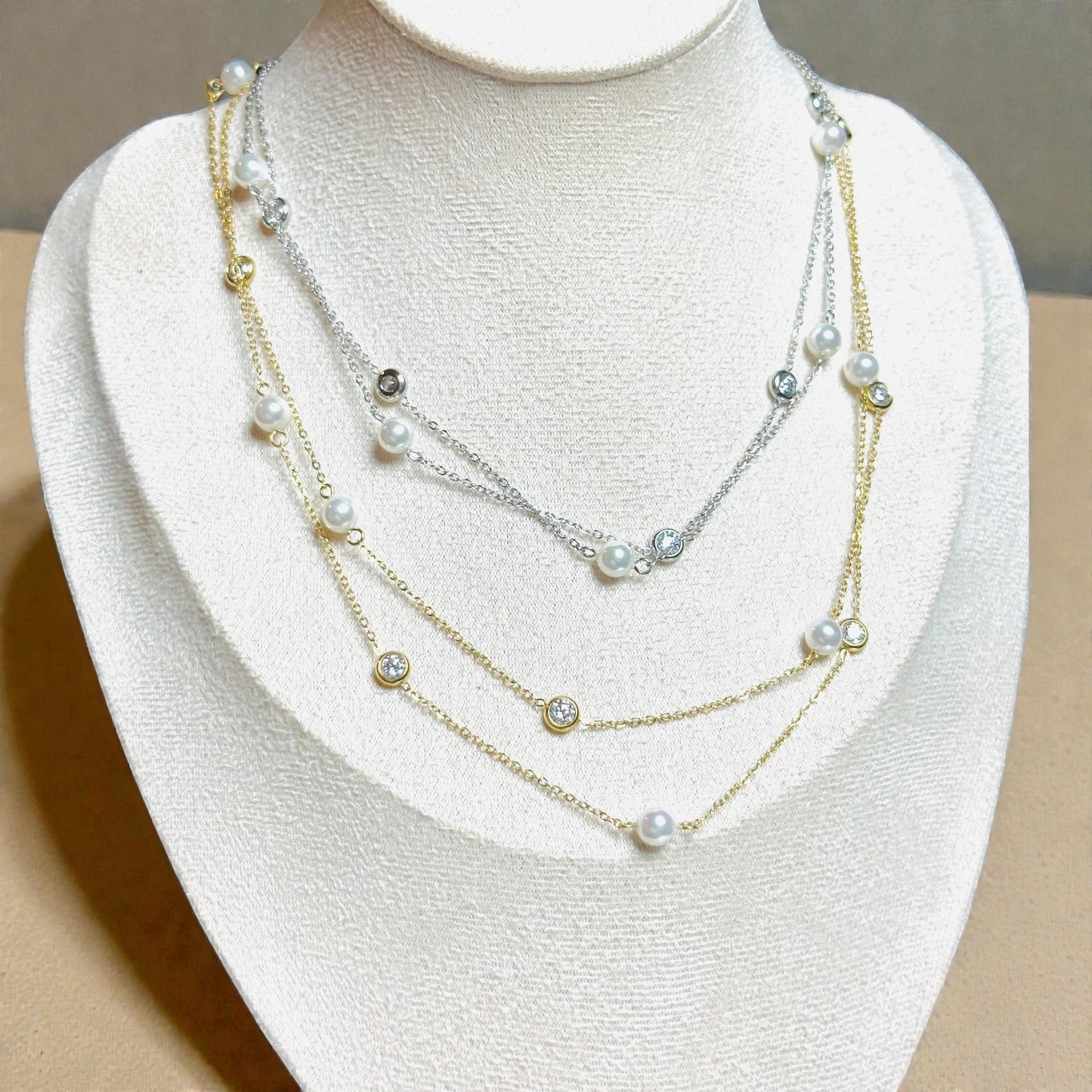 Pearl and Zirconia Long Necklace