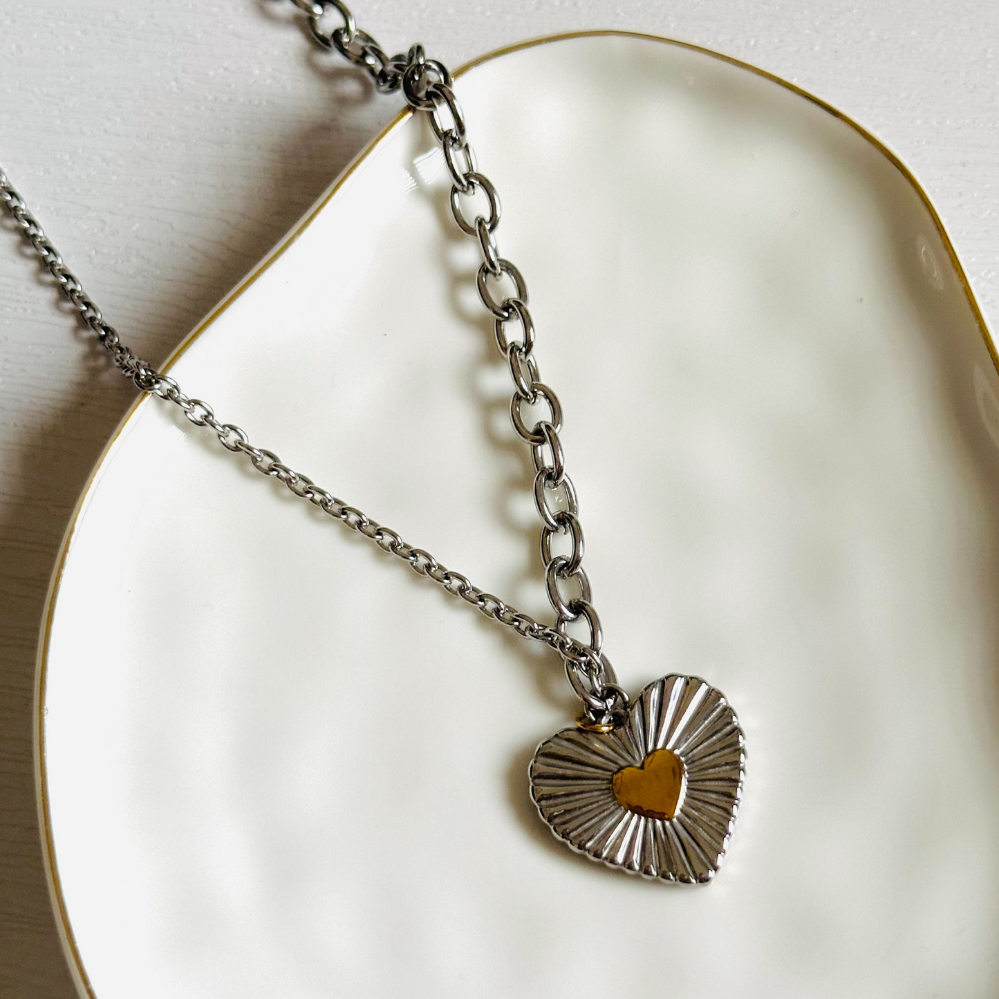 Two Tone Heart Necklace