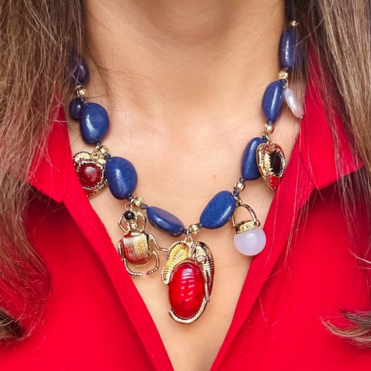 Insect Charm Blue Necklace