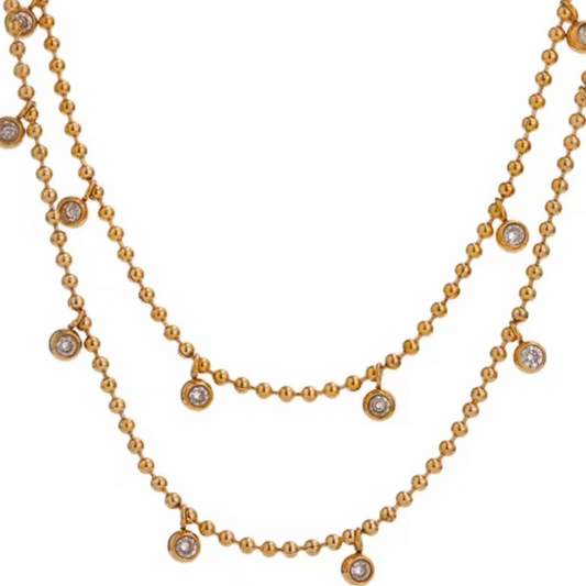 Zirconia Beads Double Necklace