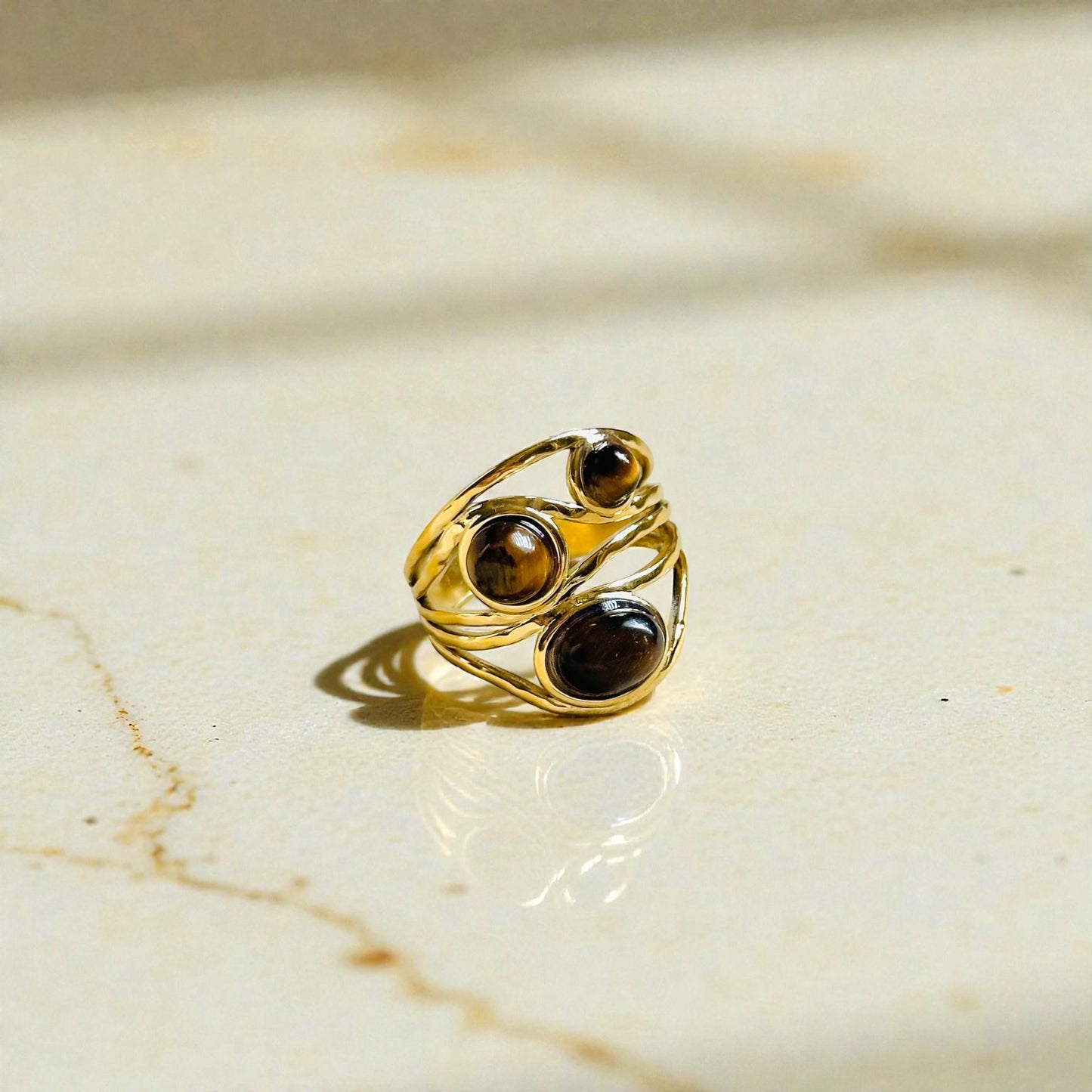 Triple Stone Tiger Eye Ring