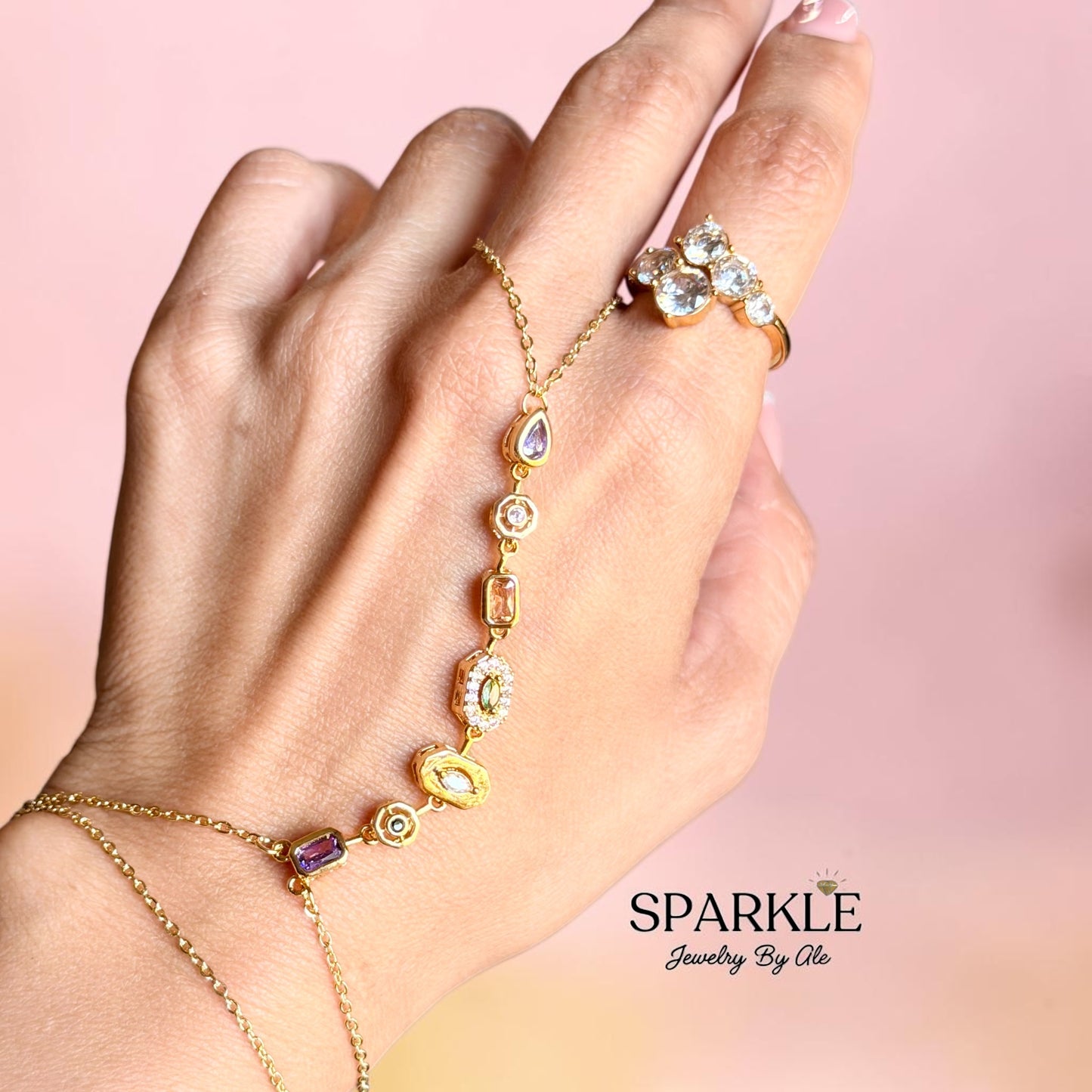 Elena Mosaic Hand Ring Chain