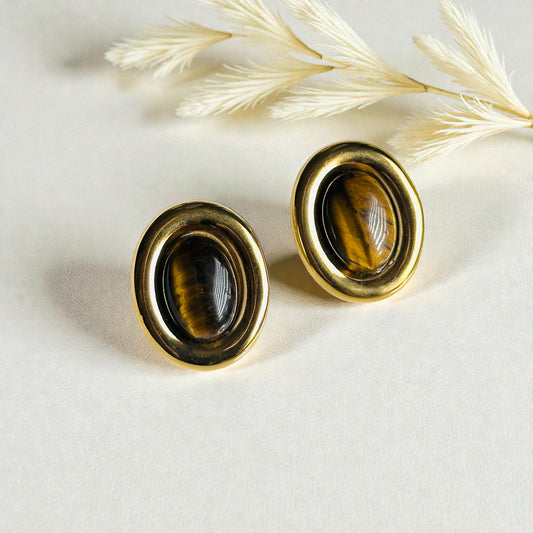 Oval Tiger Eye Earrings