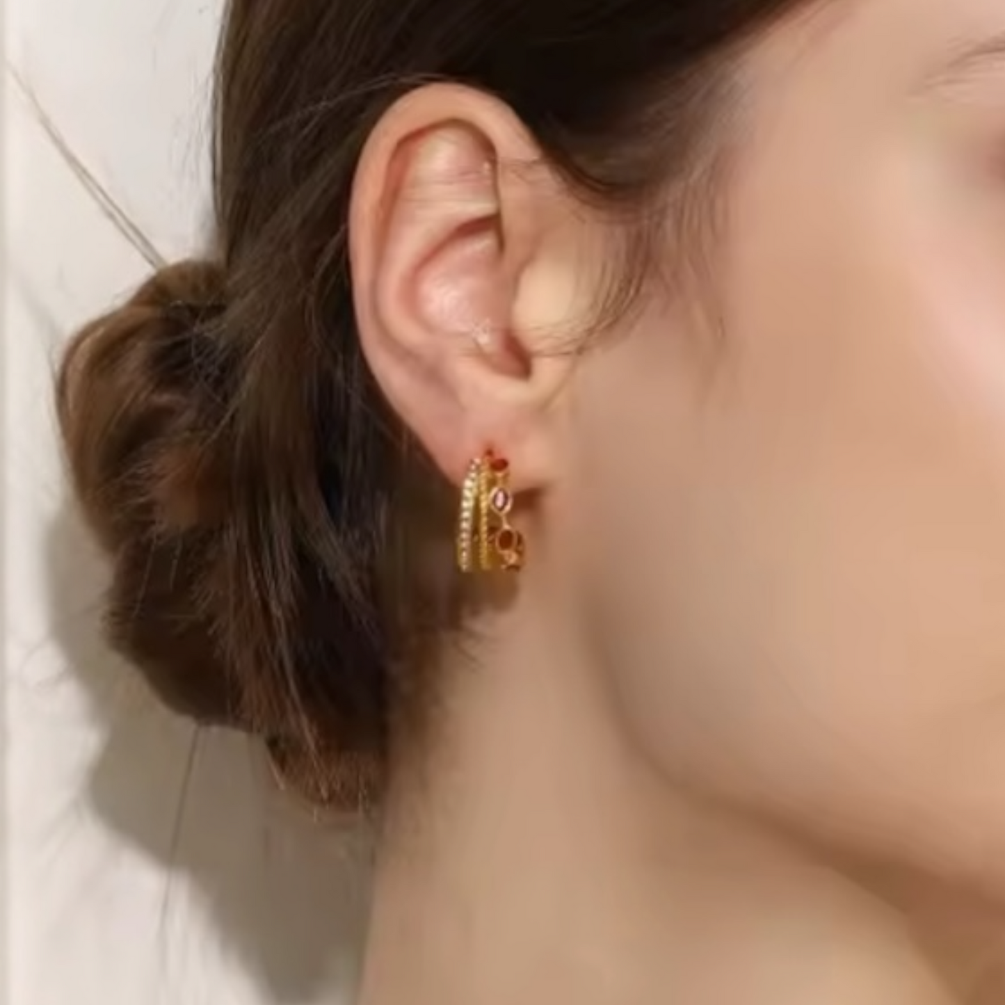 Candy Cane CZ Hoop Earrings