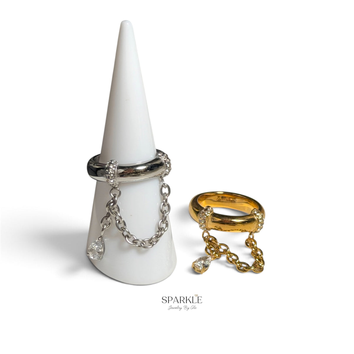 Crystal Drop Chain Ring