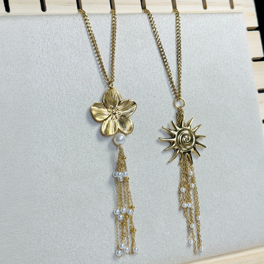 Sun / Flower Tassel Long Necklace