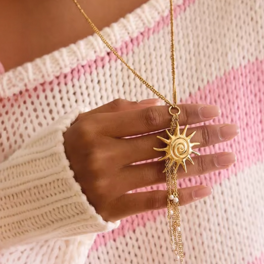 Sun / Flower Tassel Long Necklace