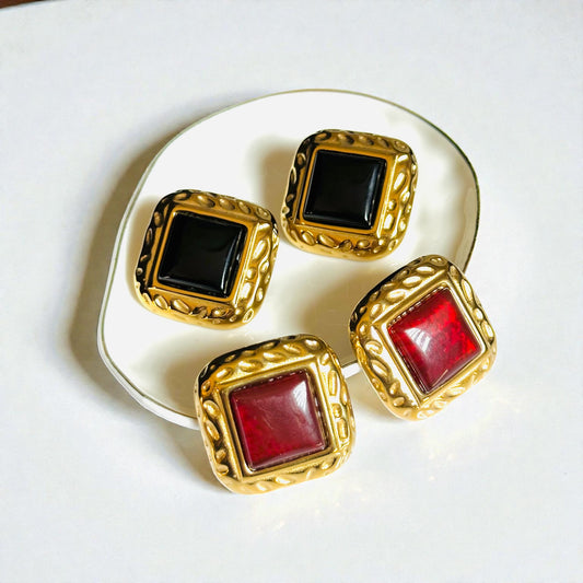 Ruby Noir Square Earrings