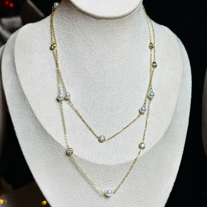 Pearl and Zirconia Long Necklace