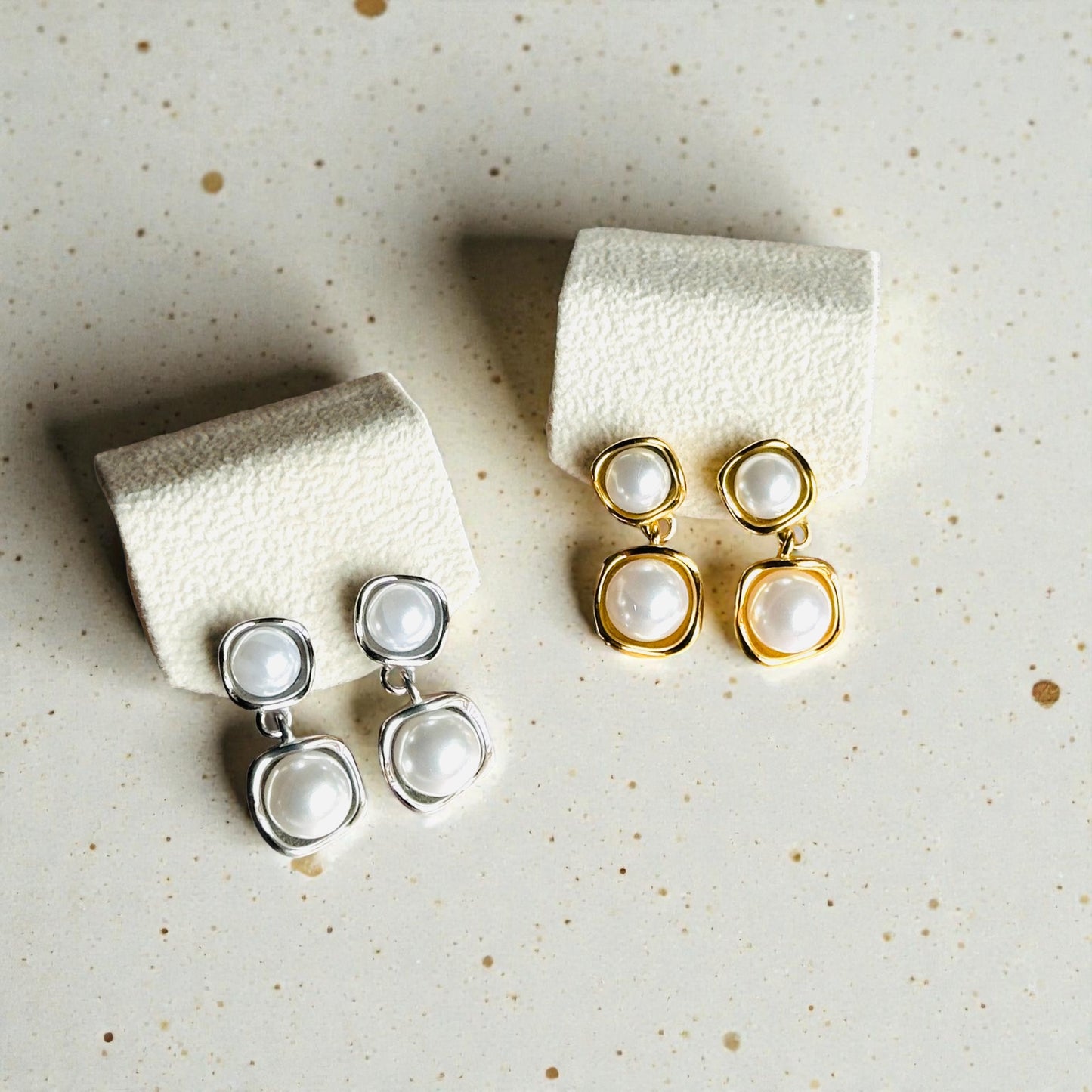 Double Pearl Drop Earrings