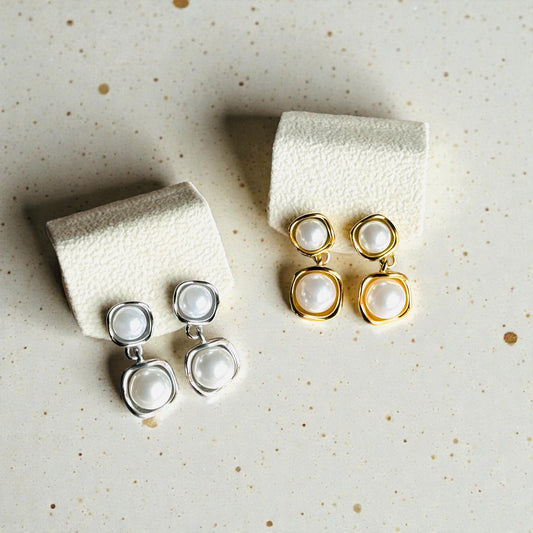 Double Pearl Drop Earrings