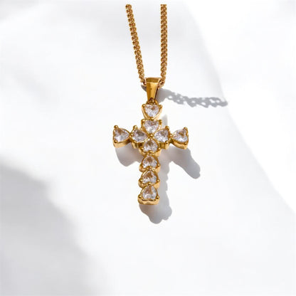 Crystal Heart Cross Necklace
