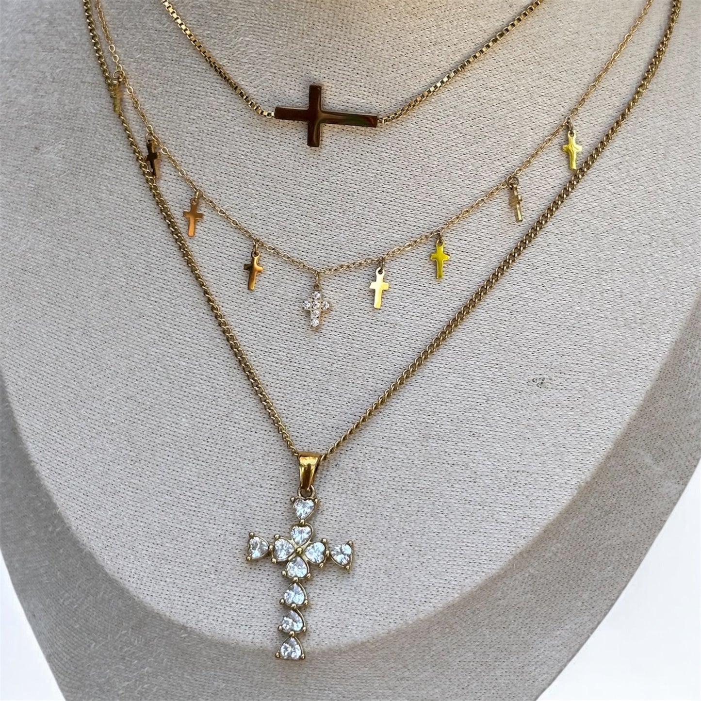 Crystal Heart Cross Necklace