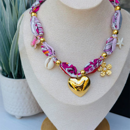 Pink Bandana Heart Necklace