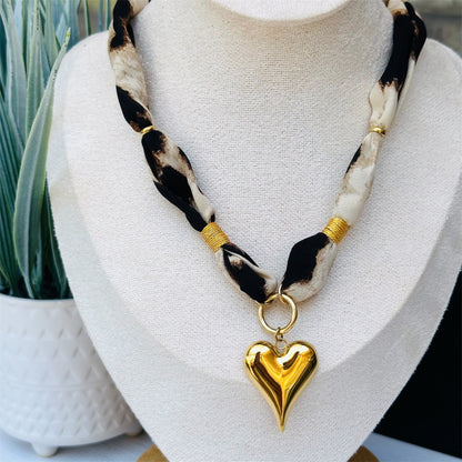 Leopard Bandana Heart Necklace