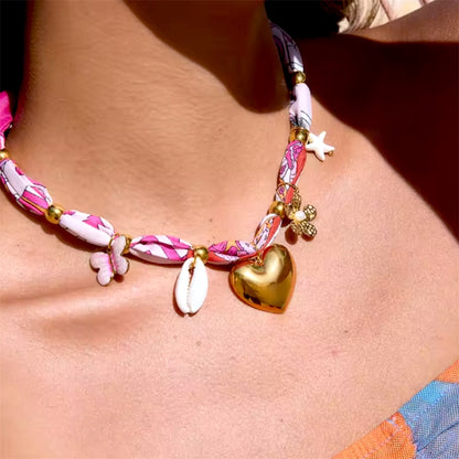 Pink Bandana Heart Necklace