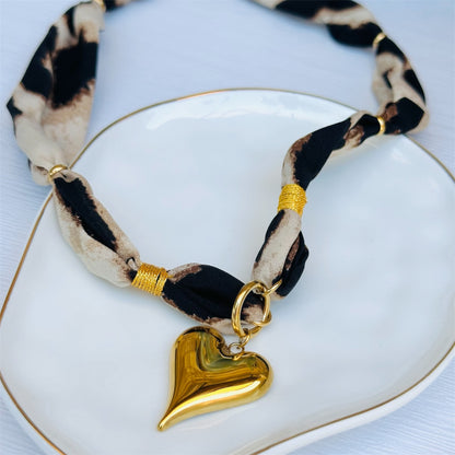 Leopard Bandana Heart Necklace