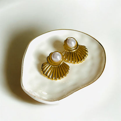 Scalloped Pearl Stud Earrings