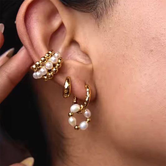 Halo Pearl Huggies Earrings