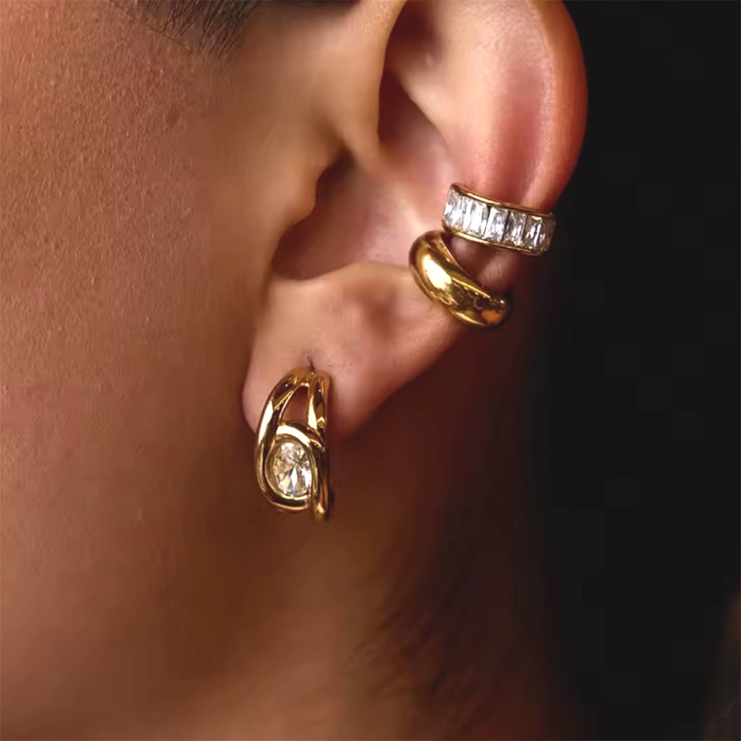 Zirconia C Hoop Earrings