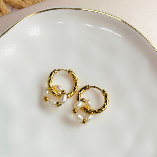Halo Pearl Huggies Earrings