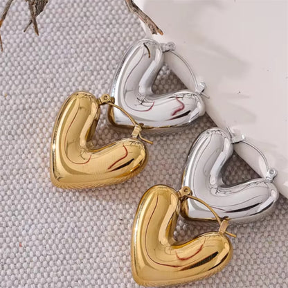 Chunky Heart Hoops Earrings