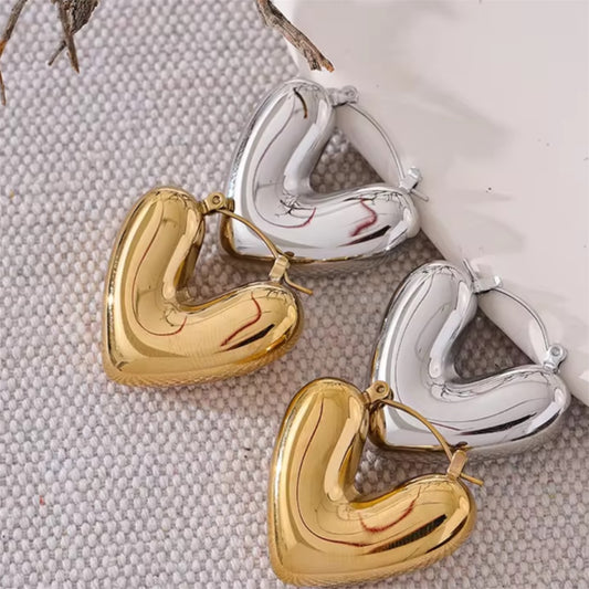 Chunky Heart Hoops Earrings