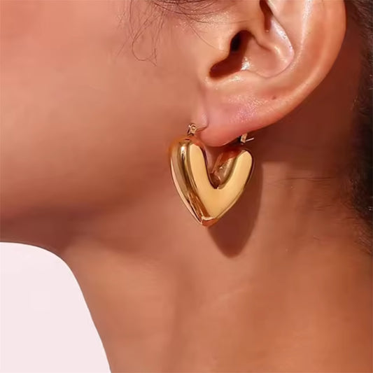 Chunky Heart Hoops Earrings