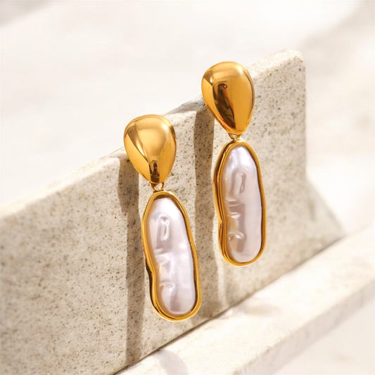 Long Strip Pearl Drop Earrings