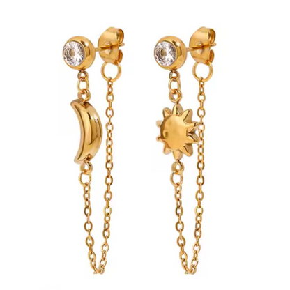 Moon And Star Tassel Earrings