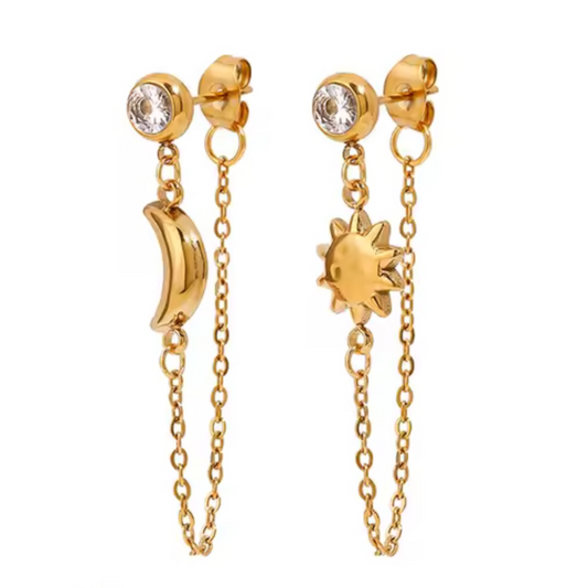 Moon And Star Tassel Earrings