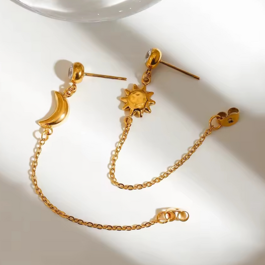 Moon And Star Tassel Earrings