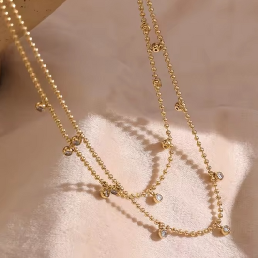 Zirconia Beads Double Necklace