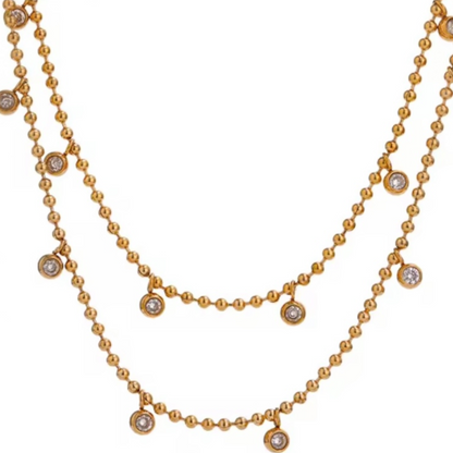 Zirconia Beads Double Necklace